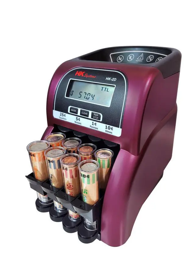Alt view image 2 of 5 - HK-2D, Digital USD Coin Counter and Sorter with LCD Display, Sorts 260 Coins Per Minute into Coin Wrappers, 2 Row Coin Wrapper Tubes Included