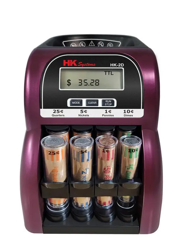 Alt view image 3 of 5 - HK-2D, Digital USD Coin Counter and Sorter with LCD Display, Sorts 260 Coins Per Minute into Coin Wrappers, 2 Row Coin Wrapper Tubes Included