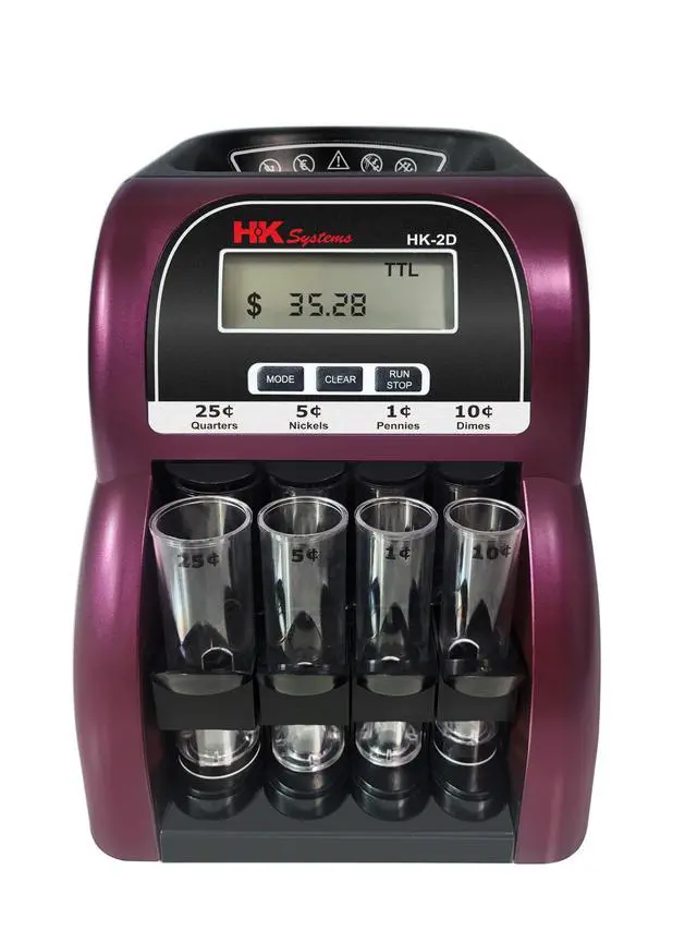 Alt view image 5 of 5 - HK-2D, Digital USD Coin Counter and Sorter with LCD Display, Sorts 260 Coins Per Minute into Coin Wrappers, 2 Row Coin Wrapper Tubes Included