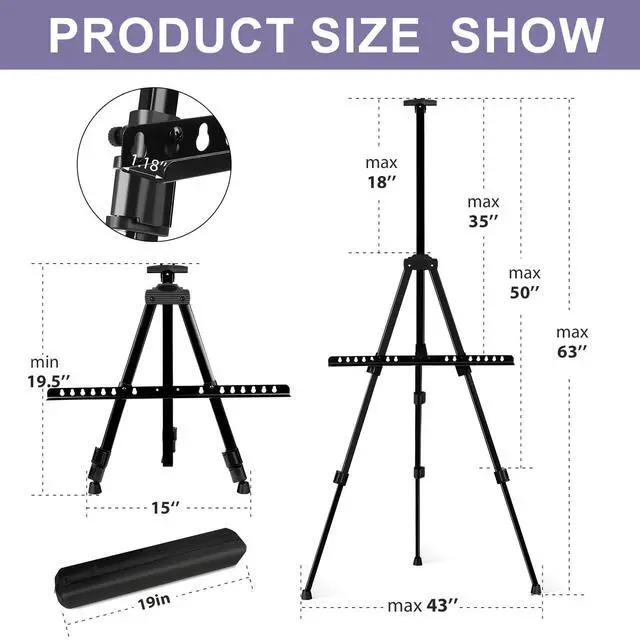 Alt view image 3 of 7 - 10 Pack Painting Display Easel Stand Portable Adjustable Metal Tripod Artist Canvases Height from20to66Inch Extra Sturdy forTable-Top/Floor Painting, Drawingand Displaying,Black with10StorageBag