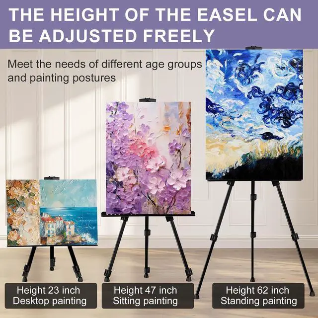 Alt view image 5 of 7 - 10 Pack Painting Display Easel Stand Portable Adjustable Metal Tripod Artist Canvases Height from20to66Inch Extra Sturdy forTable-Top/Floor Painting, Drawingand Displaying,Black with10StorageBag
