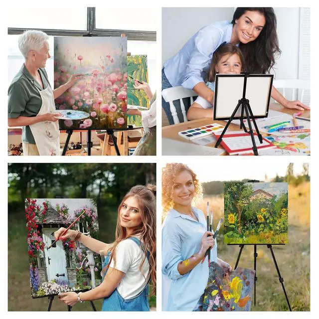 Alt view image 6 of 7 - 10 Pack Painting Display Easel Stand Portable Adjustable Metal Tripod Artist Canvases Height from20to66Inch Extra Sturdy forTable-Top/Floor Painting, Drawingand Displaying,Black with10StorageBag