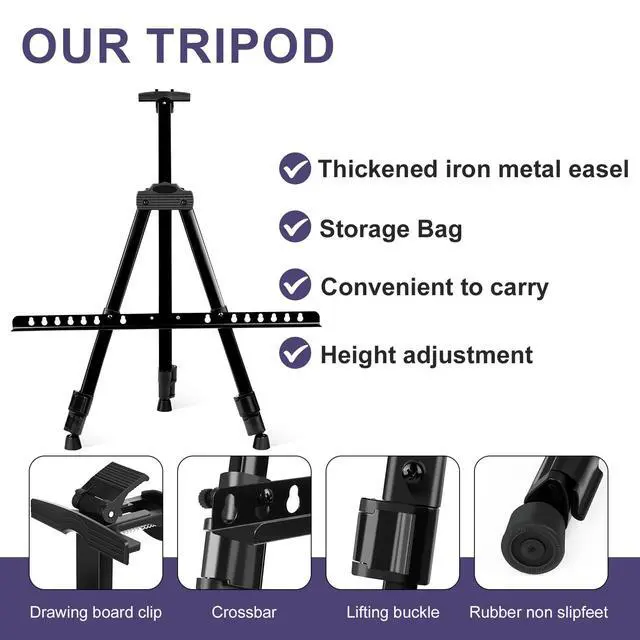 Alt view image 4 of 7 - 10 Pack Painting Display Easel Stand Portable Adjustable Metal Tripod Artist Canvases Height from20to66Inch Extra Sturdy forTable-Top/Floor Painting, Drawingand Displaying,Black with10StorageBag