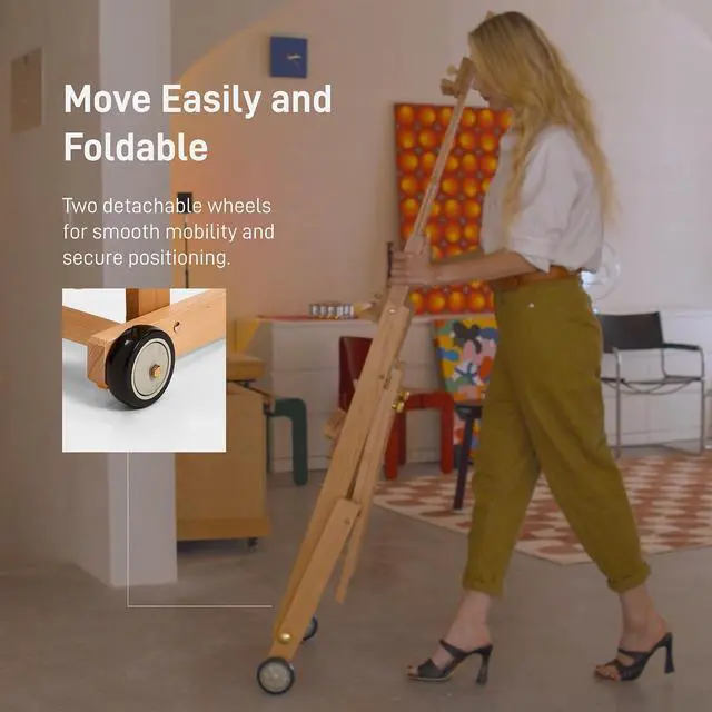 Alt view image 5 of 7 - Artist Easel for Painting: Solid Beech Wood Art Easel Stand with Upgrade Hardware-H Frame Hold 2 Canvases up to 78"- Floor Painting Easel for Adults with Wheels