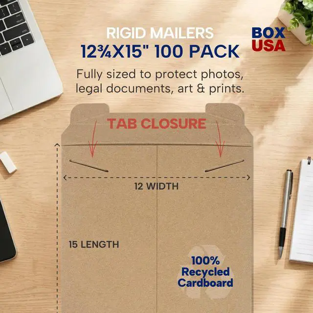 Alt view image 2 of 7 - Rigid Mailers 12" x 15" (100-Pack) - Kraft Mailer Envelopes for Photos, Documents, Artwork - Stay Flat