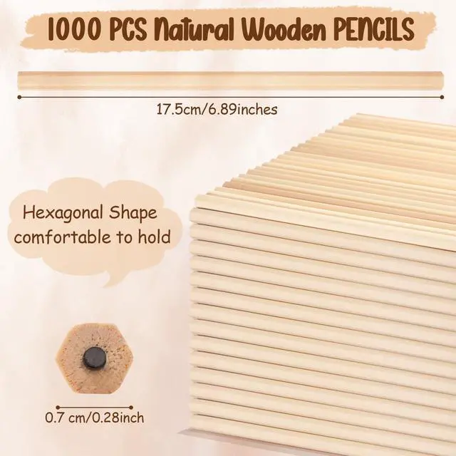 Alt view image 3 of 7 - 1000 Pieces Wooden Hexagonal HB Pencils Bulk Without Erasers