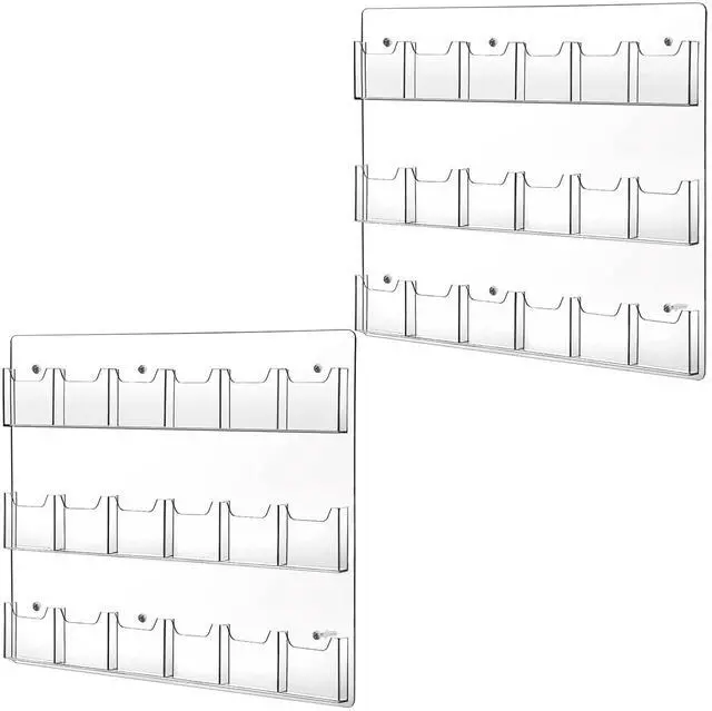 Main image of 2 Pack Acrylic Brochure Pamphlet Holder Wall Mount Clear Brochure Display Holder Plastic Trifold Flyer Rack Literature Storage Rack for Offices Waiting Room (18 Pockets, 25 x 22 Inch)