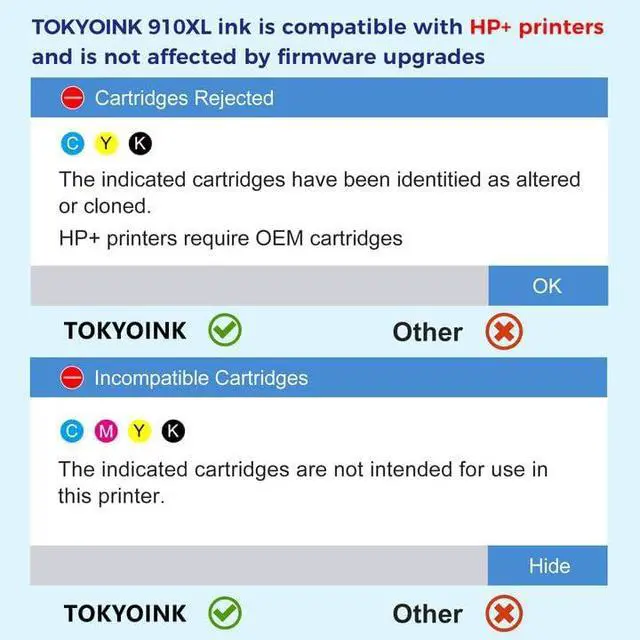 Alt view image 6 of 7 - 910XL Replacement for HP 910XL Ink Cartridges for HP Printers HP910 HP910XL 910 Ink Work for Office Jet Pro 8010 8010e 8015e 8020 8020e 8022e 8025 8025e 8028e 8030 8035e Black and Color - 4 Pack