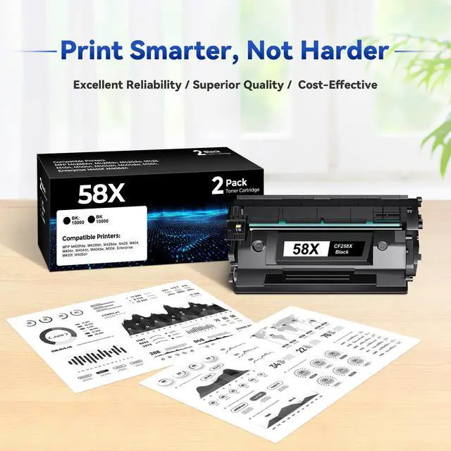 Alt view image 7 of 7 - 58X High Yield Toner Cartridge Black Replacement for HP 58X HP58X CF258X | Work with Laser Jet Pro M404dw M406dn M404dn M404n MFP M430f M428fdn Printer, 58X CF258X Black Toner 2-pack 58A CF258A