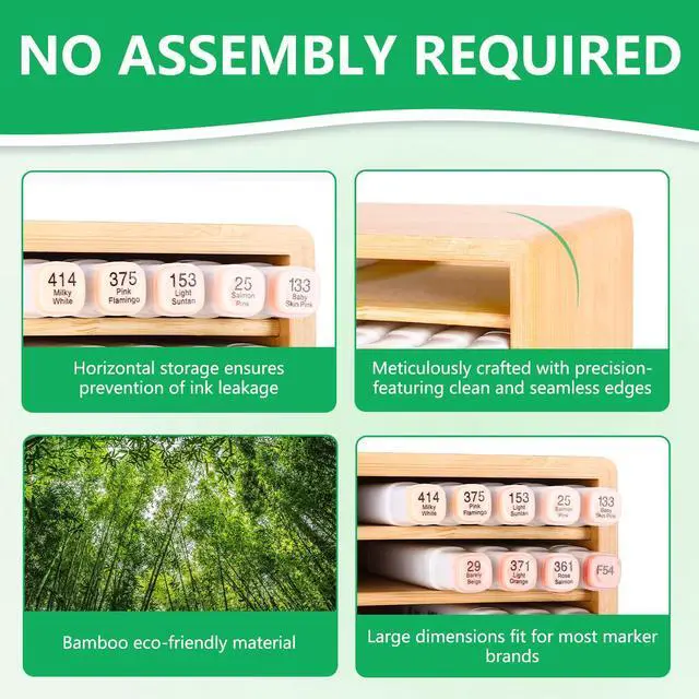 Alt view image 3 of 7 - Bamboo Marker Organizer Markers 280pcs Markers Pen Holder Art Supply Pencil Storage Organizer with 28 Compartments All-in-One Marker Storage for Office Home (Holds up to 280pcs Markers)