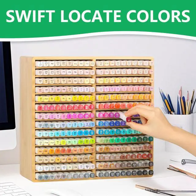 Alt view image 5 of 7 - Bamboo Marker Organizer Markers 280pcs Markers Pen Holder Art Supply Pencil Storage Organizer with 28 Compartments All-in-One Marker Storage for Office Home (Holds up to 280pcs Markers)