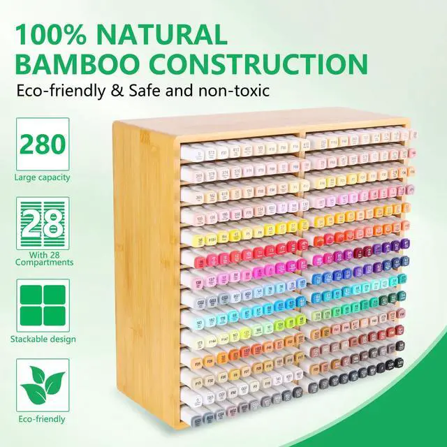 Alt view image 6 of 7 - Bamboo Marker Organizer Markers 280pcs Markers Pen Holder Art Supply Pencil Storage Organizer with 28 Compartments All-in-One Marker Storage for Office Home (Holds up to 280pcs Markers)