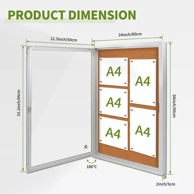 Alt view image 4 of 7 - Lockable Outdoor Bulletin Board Weatherproof, Enclosed Cork Board 36x24in | Glass Enclosed Bulletin Board with Locking Door,Notice Board,Aluminum Frame,For Apartment Entrance Church Business