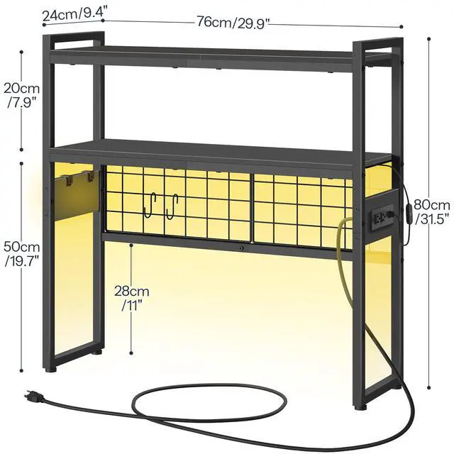 Alt view image 3 of 7 - Desktop Bookcase, 2-Tier Office Desktop Organizer, 29.9" Wooden Storage Rack with Outlets, Display Shelf Rack with Light Strip, Desk Hutch for Office, Black BB11UDSJ01