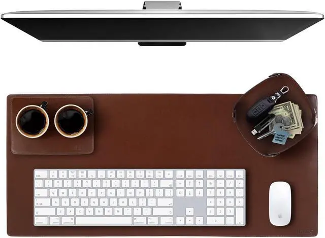 Main image of Leather Desk Pad Real Leather Desk Mat Thick (3mm) Double Layer (32x16) Cover Blotter Desk Protector Large Computer Mat for Keyboard Mouse Pad Table Laptop Mat Office Accessories - Chestnut