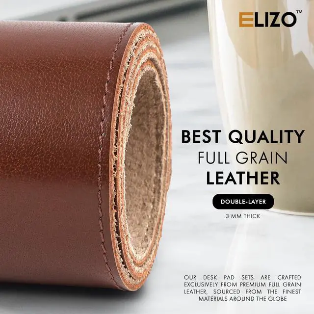 Alt view image 4 of 7 - Leather Desk Pad Real Leather Desk Mat Thick (3mm) Double Layer (32x16) Cover Blotter Desk Protector Large Computer Mat for Keyboard Mouse Pad Table Laptop Mat Office Accessories - Chestnut