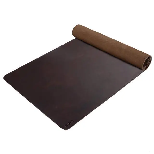 Alt view image 3 of 7 - Leather Desk Pad Real Leather Desk Mat Thick (3mm) Double Layer (32x16) Cover Blotter Desk Protector Large Computer Mat for Keyboard Mouse Pad Table Laptop Mat Office Accessories - Chestnut