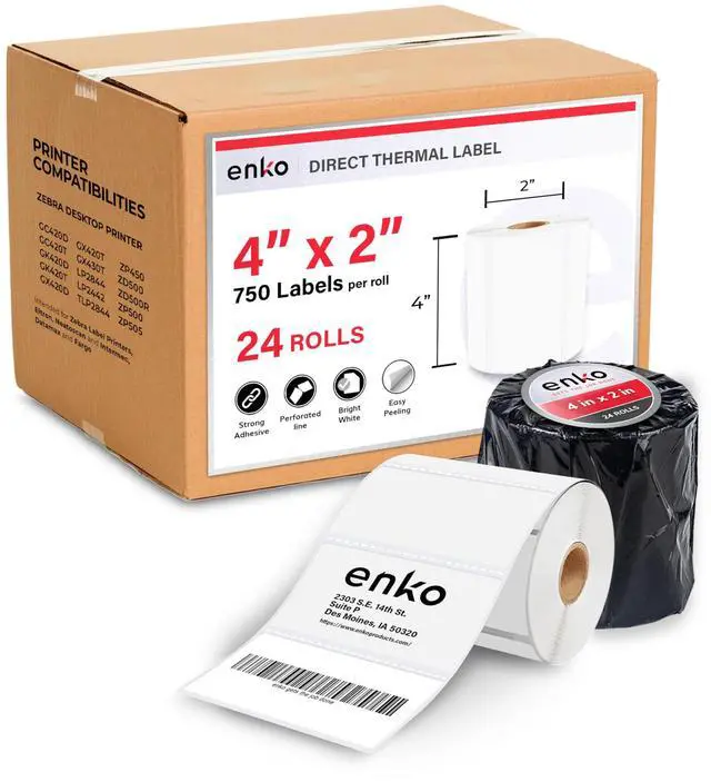 Main image of 4 x 2 in 24 Rolls | 18000 Direct Thermal Address and Shipping Labels | Perforated, Strong Adhesive, Mailing, Barcode, FBA Stickers and FNSKU Labels Compatible with Zebra and Eltron Printers