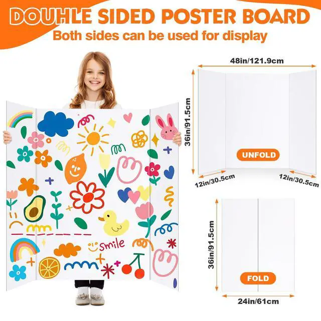 Alt view image 2 of 7 - TUXITA Trifold Poster Board,24 Pack 36" x 48" Large White Corrugated Poster Boards,Science Fair Display Boards,Project Boards Perfect for School Projects, Event Displays and Business Presentations