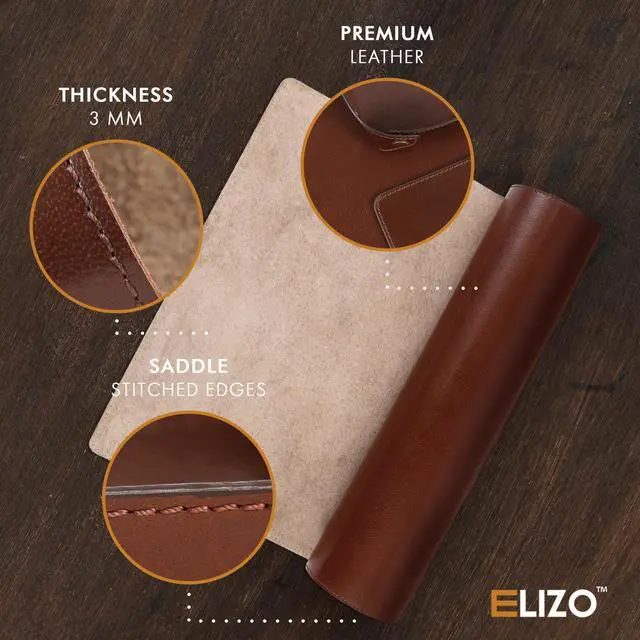 Alt view image 2 of 7 - Leather Desk Pad Real Leather Desk Mat Thick (3mm) Double Layer (32x16) Cover Blotter Desk Protector Large Computer Mat for Keyboard Mouse Pad Table Laptop Mat Office Accessories - Chestnut