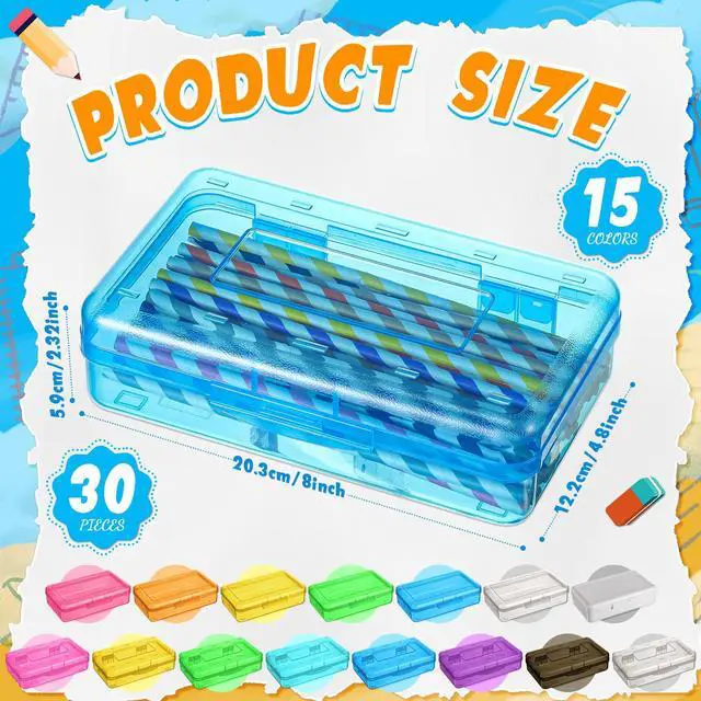 Alt view image 2 of 6 - 30 Pcs Large Capacity Pencil Case Bulk Clear Hard Plastic Pencil Box Organizer with Snap Tight Lid Stackable Crayon Storage Box for Kids School Classroom Home Office 2 Style (Multicolor)