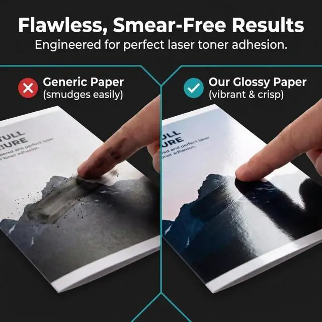 Alt view image 4 of 7 - Glossy Business Paper 8.5x11 for Laser Printer, Double Sided C2S, Great for High-End Marketing, Brochures, Flyers, Maganizes, 40lb / 100lb Text, 148gsm, White, Smooth Glossy Coated Finish, 400 Sheets