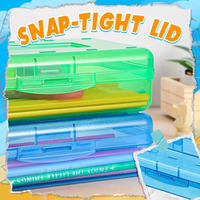 Alt view image 4 of 6 - 30 Pcs Large Capacity Pencil Case Bulk Clear Hard Plastic Pencil Box Organizer with Snap Tight Lid Stackable Crayon Storage Box for Kids School Classroom Home Office 2 Style (Multicolor)
