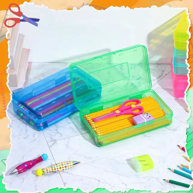 Alt view image 5 of 6 - 30 Pcs Large Capacity Pencil Case Bulk Clear Hard Plastic Pencil Box Organizer with Snap Tight Lid Stackable Crayon Storage Box for Kids School Classroom Home Office 2 Style (Multicolor)
