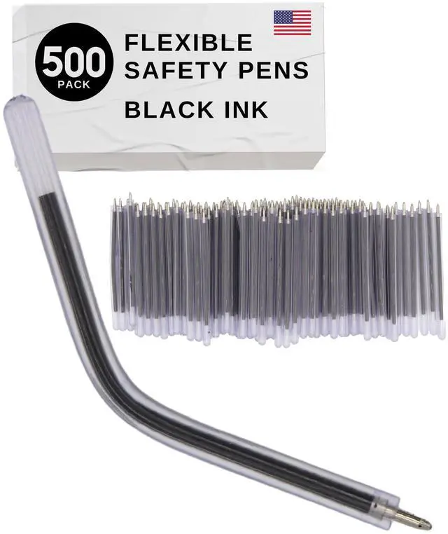 Main image of Flexible Safety Pens 500 Pack of Pens For Mental Health, Mental Health Hospital, Jail, and Prison Super Bendable with Black Ink | 3.8 Inches Safe & Flexible for Hospitals (500)