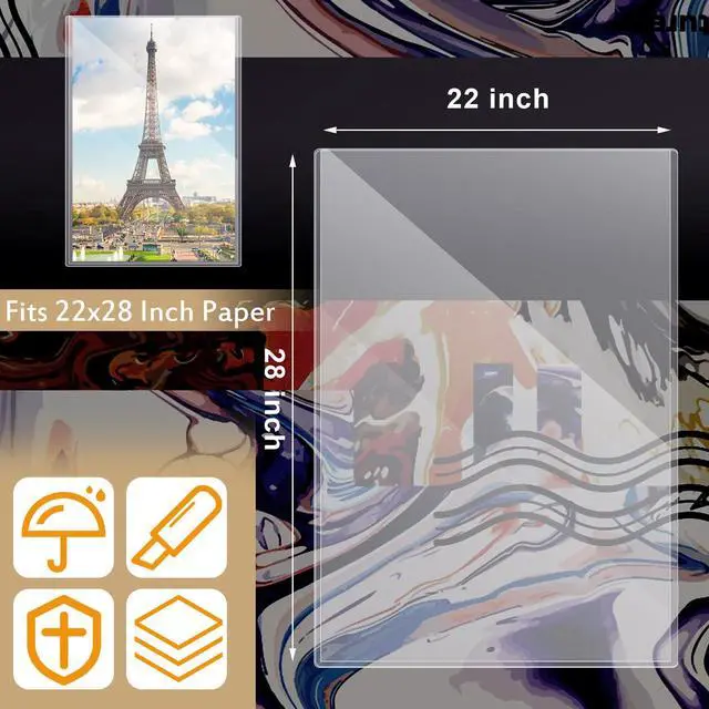 Alt view image 2 of 6 - 12 Pcs Poster Protector Sleeves 22 x 28 Inch, Clear Plastic Poster Sleeves Frame, Waterproof Rigid Print Sheet Protectors for Art Portfolio Storage, Wall Display, Magazines, Photos, Papers