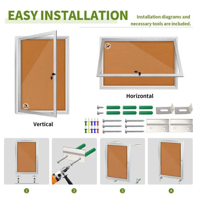 Alt view image 5 of 7 - Lockable Outdoor Bulletin Board Weatherproof, Enclosed Cork Board 36x24in | Glass Enclosed Bulletin Board with Locking Door,Notice Board,Aluminum Frame,For Apartment Entrance Church Business