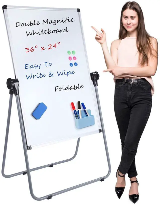 Main image of 36x24 Whiteboard with Stand, Double Sided Magnetic Dry Erase Board | Height and Angle Adjustable, Foldable Aluminum Frame, Anti-Slip Feet, Magnetic Surface for Home, Office, School and Meetings