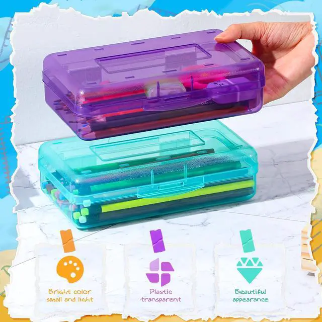 Alt view image 3 of 6 - 30 Pcs Large Capacity Pencil Case Bulk Clear Hard Plastic Pencil Box Organizer with Snap Tight Lid Stackable Crayon Storage Box for Kids School Classroom Home Office 2 Style (Multicolor)