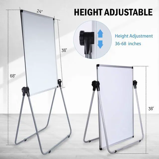 Alt view image 3 of 7 - 36x24 Whiteboard with Stand, Double Sided Magnetic Dry Erase Board | Height and Angle Adjustable, Foldable Aluminum Frame, Anti-Slip Feet, Magnetic Surface for Home, Office, School and Meetings