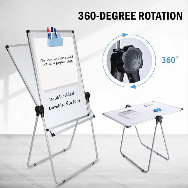 Alt view image 4 of 7 - 36x24 Whiteboard with Stand, Double Sided Magnetic Dry Erase Board | Height and Angle Adjustable, Foldable Aluminum Frame, Anti-Slip Feet, Magnetic Surface for Home, Office, School and Meetings