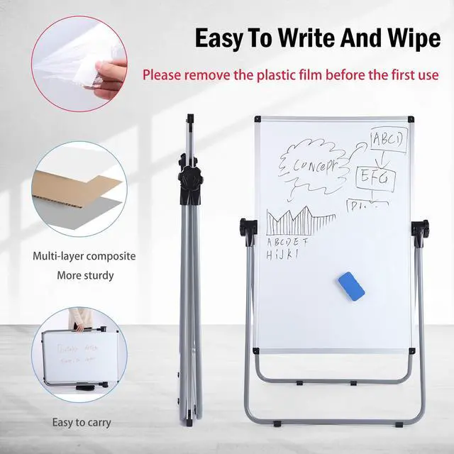 Alt view image 5 of 7 - 36x24 Whiteboard with Stand, Double Sided Magnetic Dry Erase Board | Height and Angle Adjustable, Foldable Aluminum Frame, Anti-Slip Feet, Magnetic Surface for Home, Office, School and Meetings