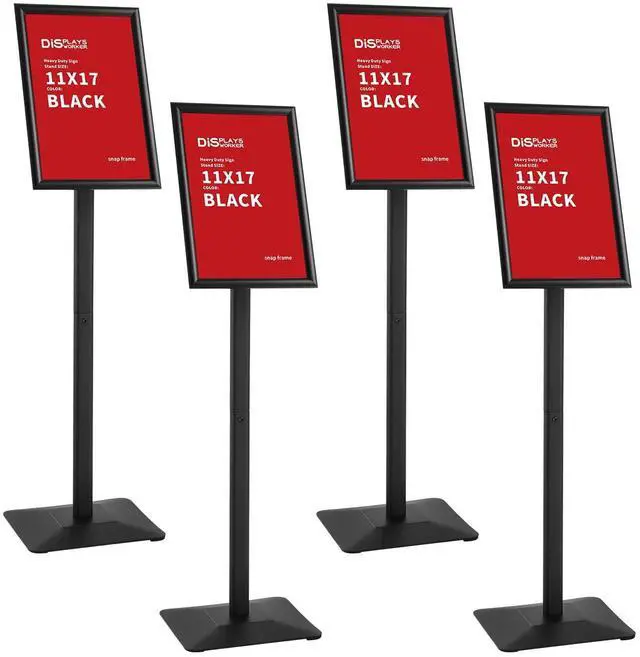 Main image of 4Pcs Floor Sign Holder, Aluminum snap frames Sign Stand heavy duty pedestal sign floor standing for indoor outdoor 11×17 signage poster display stand for restaurant store school (BLACK, 11×17 4 Pack)