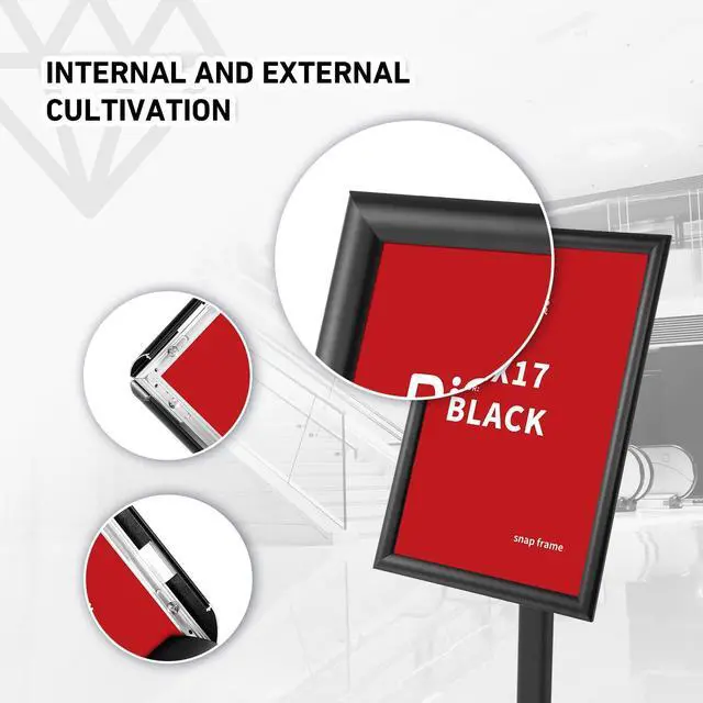 Alt view image 3 of 7 - 4Pcs Floor Sign Holder, Aluminum snap frames Sign Stand heavy duty pedestal sign floor standing for indoor outdoor 11×17 signage poster display stand for restaurant store school (BLACK, 11×17 4 Pack)