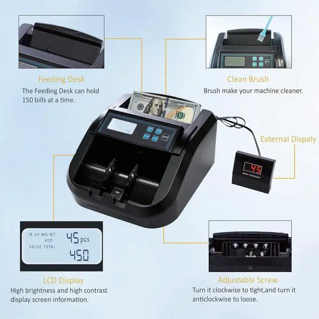 Alt view image 2 of 7 - H-308 Bill Counter Money Counter Machine Batch Mode, Banknote Counter with LCD Display, UV/MG/IR Detection, Value Count/Add+Value/Add+Batch Mode, 1100 Pcs/Mins, Only Supports USD DetectionBlack