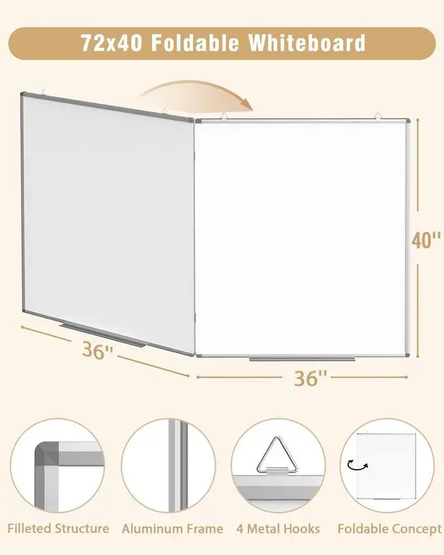 Alt view image 4 of 7 - 72"X 40" Large Magnetic Dry Erase Whiteboard, Removable Wall Hanging Board with 4 Pens & 1 Dry Erasers & 6 Magnets, Sliver Aluminum Frame White