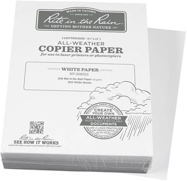 Main image of Weatherproof Bulk Copier Paper, 8.5" x 11", 20# White, 500 Sheet Pack (No. 208511X)