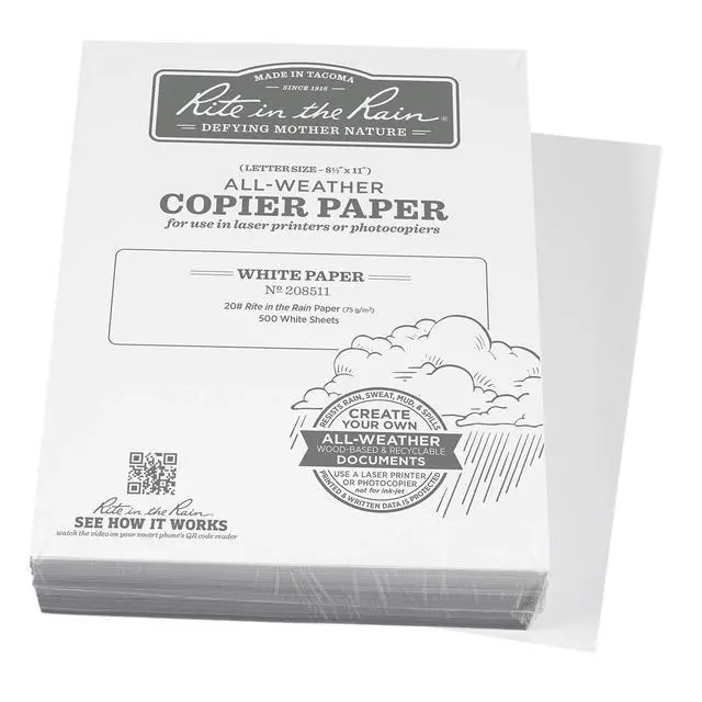 Alt view image 2 of 6 - Weatherproof Bulk Copier Paper, 8.5" x 11", 20# White, 500 Sheet Pack (No. 208511X)