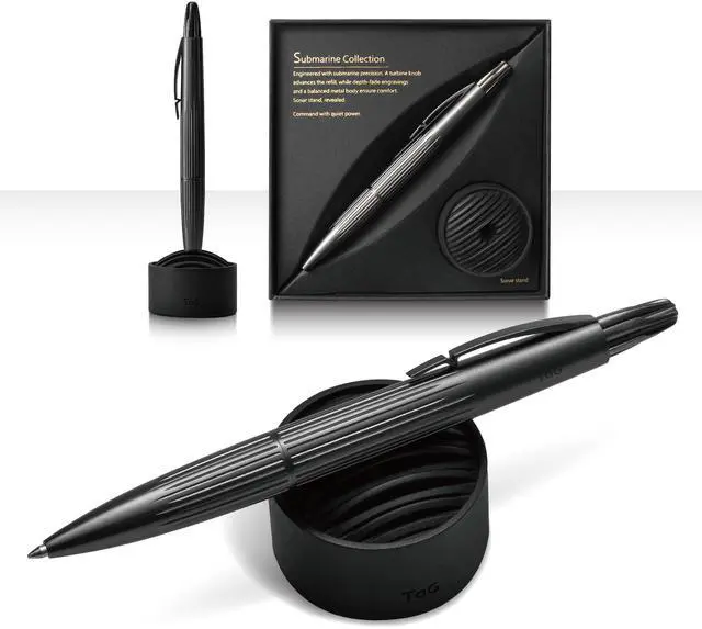 Main image of Submarine Luxury Ballpoint Pen with Sonar Stand, Turbine Twist Desk Pen, Phantom Grey Aerospace Aluminum Writing Instrument, Schmidt Refill, Fancy Executive Gift Pen