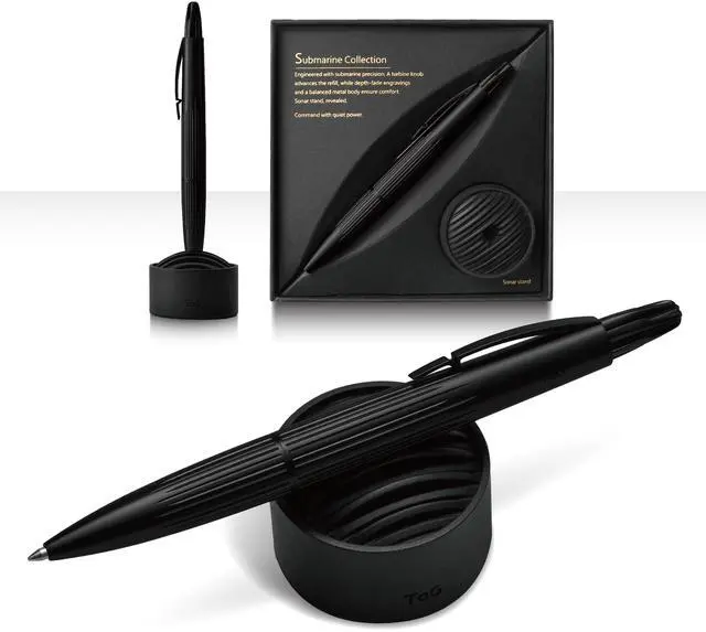 Main image of Submarine Luxury Ballpoint Pen with Sonar Stand, Turbine Twist Desk Pen, Shadow Black Aerospace Aluminum Writing Instrument, Schmidt Refill, Fancy Executive Gift Pen
