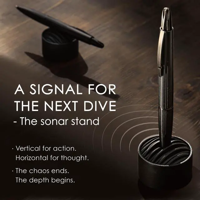 Alt view image 5 of 7 - Submarine Luxury Ballpoint Pen with Sonar Stand, Turbine Twist Desk Pen, Phantom Grey Aerospace Aluminum Writing Instrument, Schmidt Refill, Fancy Executive Gift Pen
