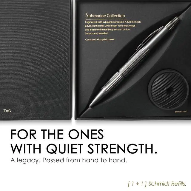 Alt view image 6 of 7 - Submarine Luxury Ballpoint Pen with Sonar Stand, Turbine Twist Desk Pen, Phantom Grey Aerospace Aluminum Writing Instrument, Schmidt Refill, Fancy Executive Gift Pen