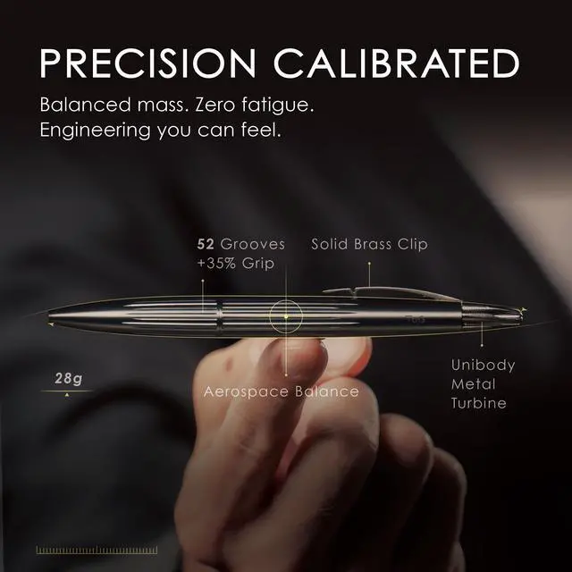 Alt view image 3 of 7 - Submarine Luxury Ballpoint Pen with Sonar Stand, Turbine Twist Desk Pen, Phantom Grey Aerospace Aluminum Writing Instrument, Schmidt Refill, Fancy Executive Gift Pen