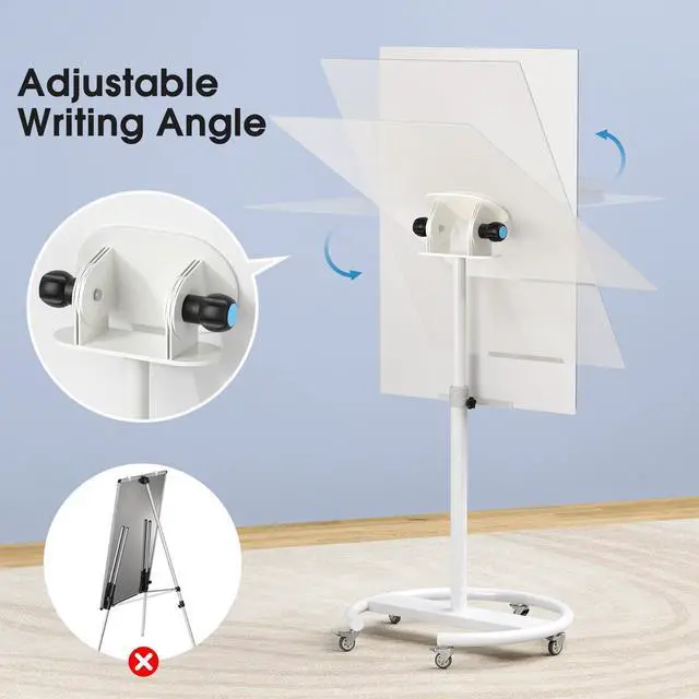 Alt view image 7 of 7 - Magnetic Glass Mobile White Board, 40" x 28" Adjustable Height | Whiteboard with Stand & Wheels, Portable Dry Erase Easel for Office, Classroom & Home, Includes 4 Markers, 6 Magnets & Eraser