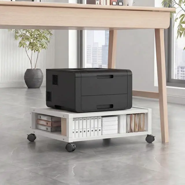 Main image of 2 Tier Printer Stand Under Desk with Lockable Wheels 19.7x15.7x7.9 Inch Rolling Printer Table Cart Under Desk Short Movable Storage Shelf for Home Office Organization(Open Shelf Style,White)