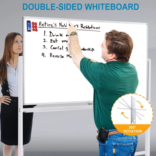 Alt view image 3 of 7 - Mobile Whiteboard with Stand - 60x40 Double Sided Dry Erase Board with Stand, Large White Board on Wheels for Office, Rolling Magnetic Whiteboard with Pen Tray for Meeting, Training by